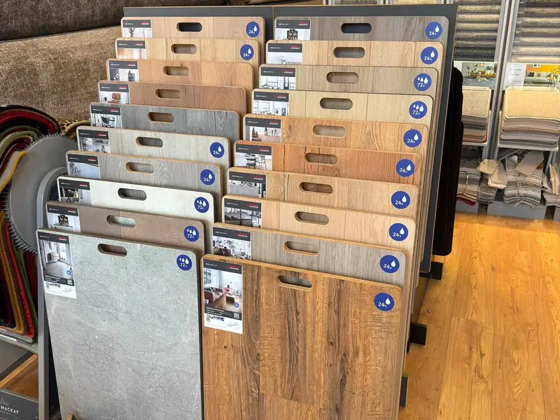 An Egger laminate sample display in the Farrells showroom.